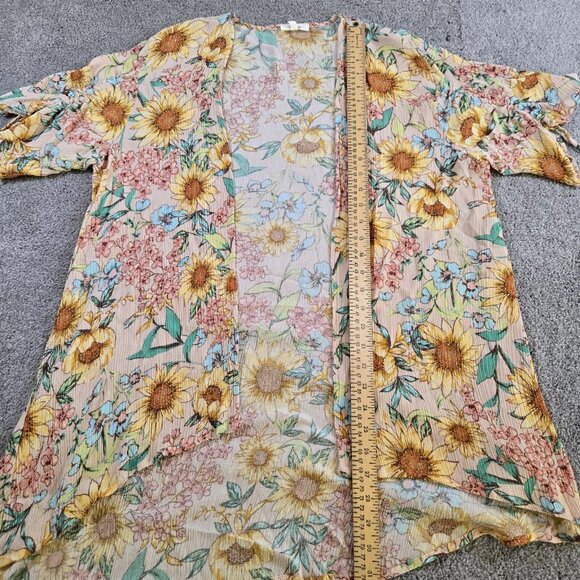 Maurices‎ Top Womens Lg Multicolor Poppy Floral Cinched Sleeve Open Front - Picture 5 of 8